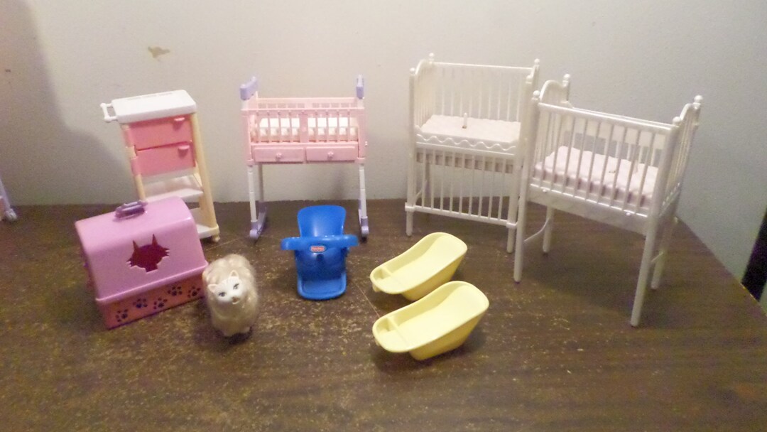 Vintage Barbie Doll Furniture Lot, 2000 Mattel Musical Cribs, Barbie