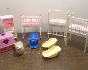 Vintage Barbie Doll Furniture Lot, 2000 Mattel Musical Cribs, Barbie Happy Family Crib