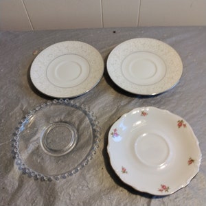 4 Vintage Saucers, Bauble Glass, Sango China, Bavaria