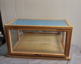 Vintage Wood and Glass Display Case with Glass Door, Tabletop Display
