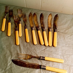 英国ヴィンテージ フィッシュナイフ＆フォーク 12本セット EPNS Vintage Epns Fish Knives - Etsy