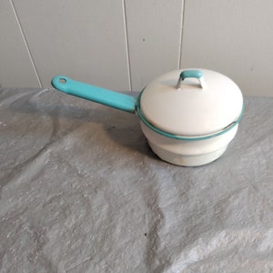 Vintage Turquoise Enamelware Pot with Lid