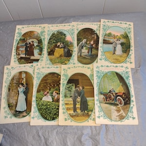 9 Vintage Antique Postkarten, Bamforth, Romance & Love Postkarten Unzirkuliert