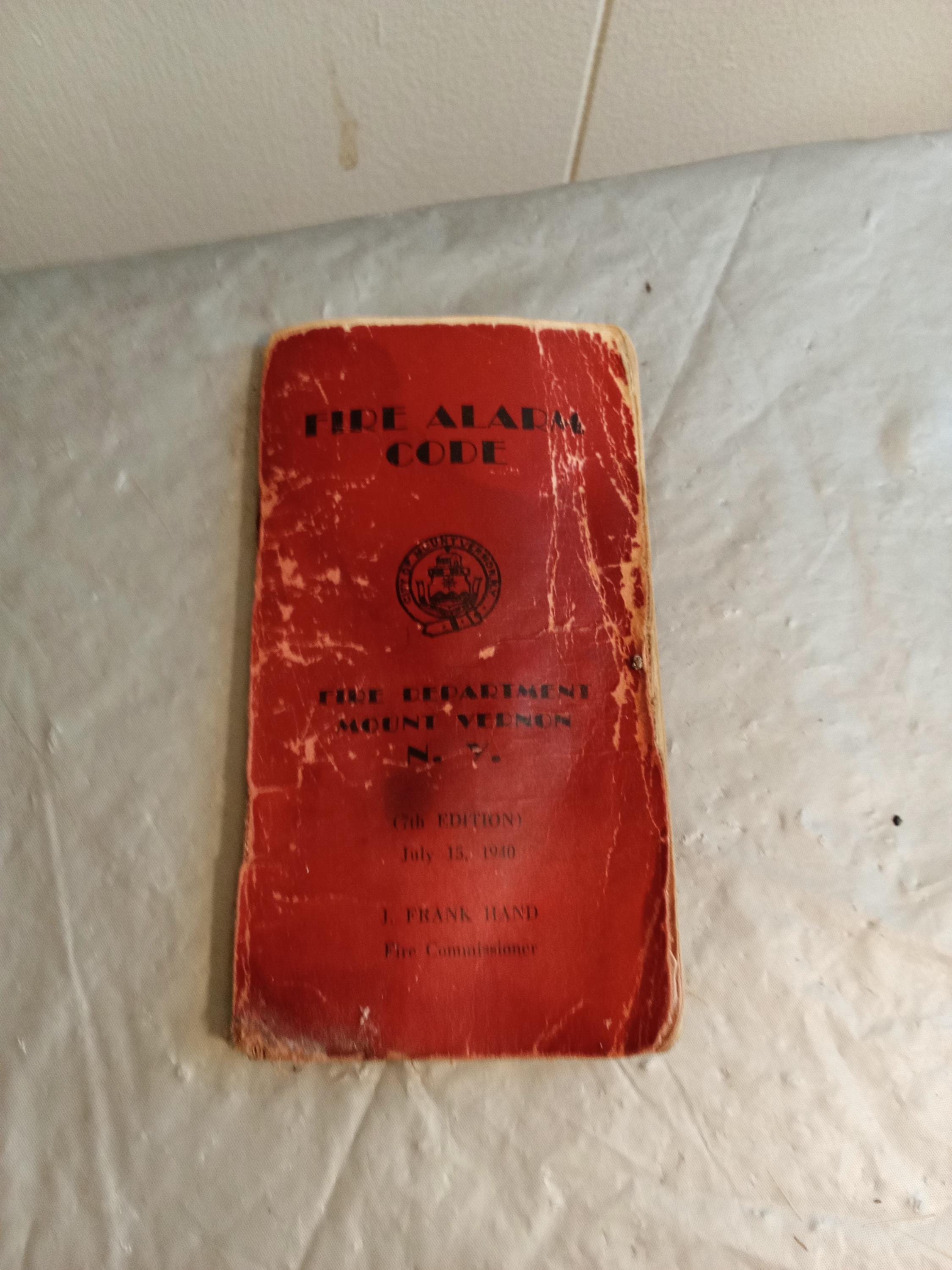 1940 Fire Alarm Code Book, Mount Vernon NJ Fire Department by J
