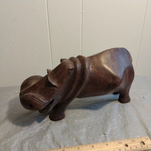 Vintage Wood Carved Hippopotamus Hippo Figurine Made in Malawi Africa