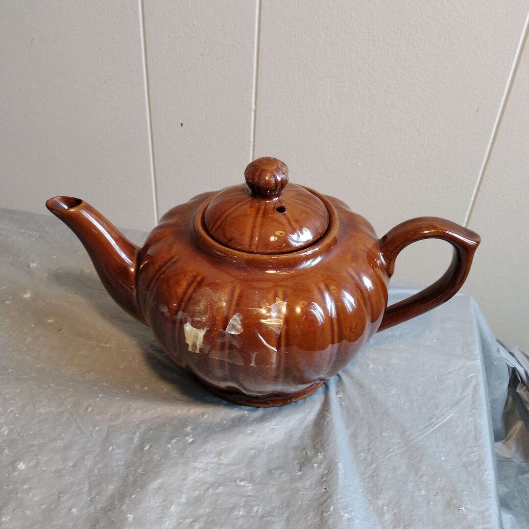 Vintage Brown Ceramic Teapot Etsy