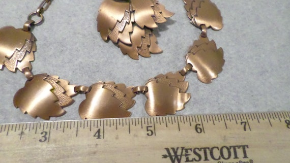 3pc Vintage Copper Leaf Necklace Earring Brooch S… - image 5