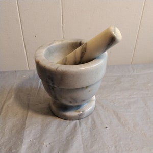 Gray Marble Mortar and Pestle, Look & Read Description