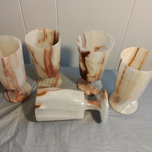 5 Marble Onyx Alabaster Stemmed Drinking Cups Glasses Tumblers, Look & Read  Description - Etsy