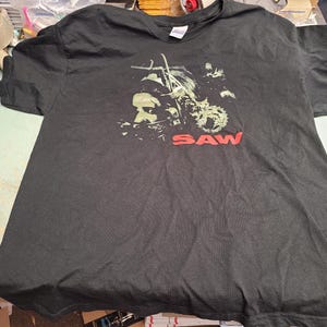 Original SAW Movie Promo T-Shirt Adult Size L or XL Black Jigsaw Horror Hanes