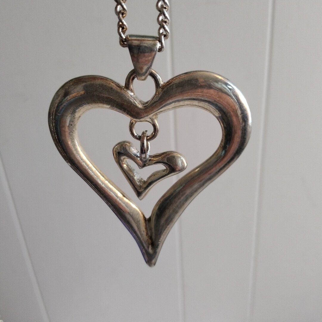 Vintage Heart Necklace, Double Heart Pewter Necklace - Etsy