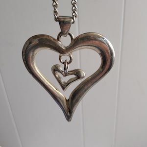 Vintage Heart Necklace, Double Heart Pewter Necklace