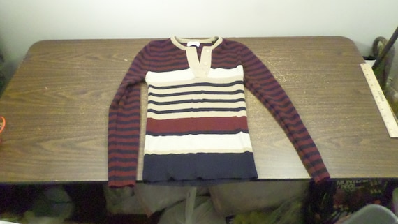 Vintage Hand Loomed Pullover Sweater, Striped Swe… - image 1
