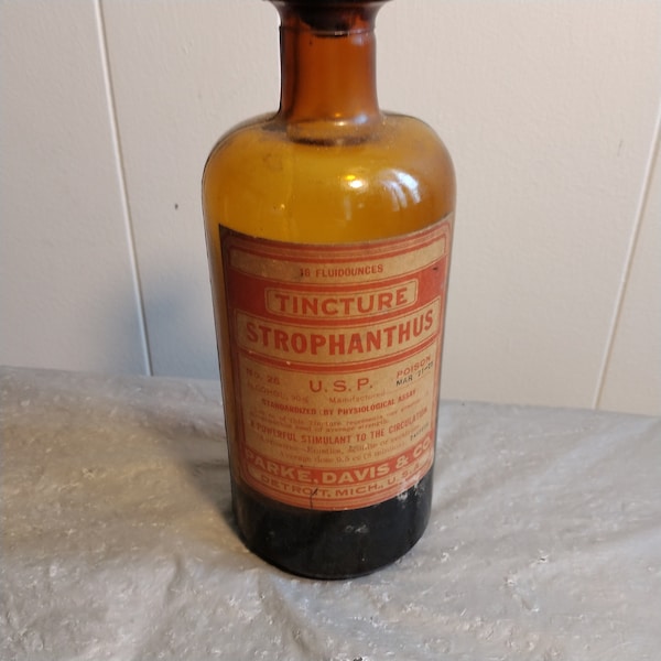 1921 Medicine Bottle, Tincture Strophanthus Parke Davis & Co Medicine Bottle, Pharmacy Bottle