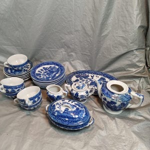 骨董Blue Willowブルーウィロー円形1枚楕円形4枚計5枚セット食器陶磁器 骨董Blue Willowブルーウィロー円形1枚楕円形4枚計5枚セット