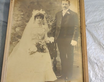 Vintage Framed B/W Wedding Photo, Black and White Photograph