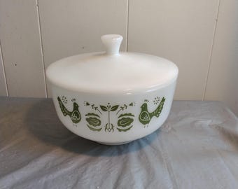Vintage Green Milk Glass Federal Glass Bowl with Lid