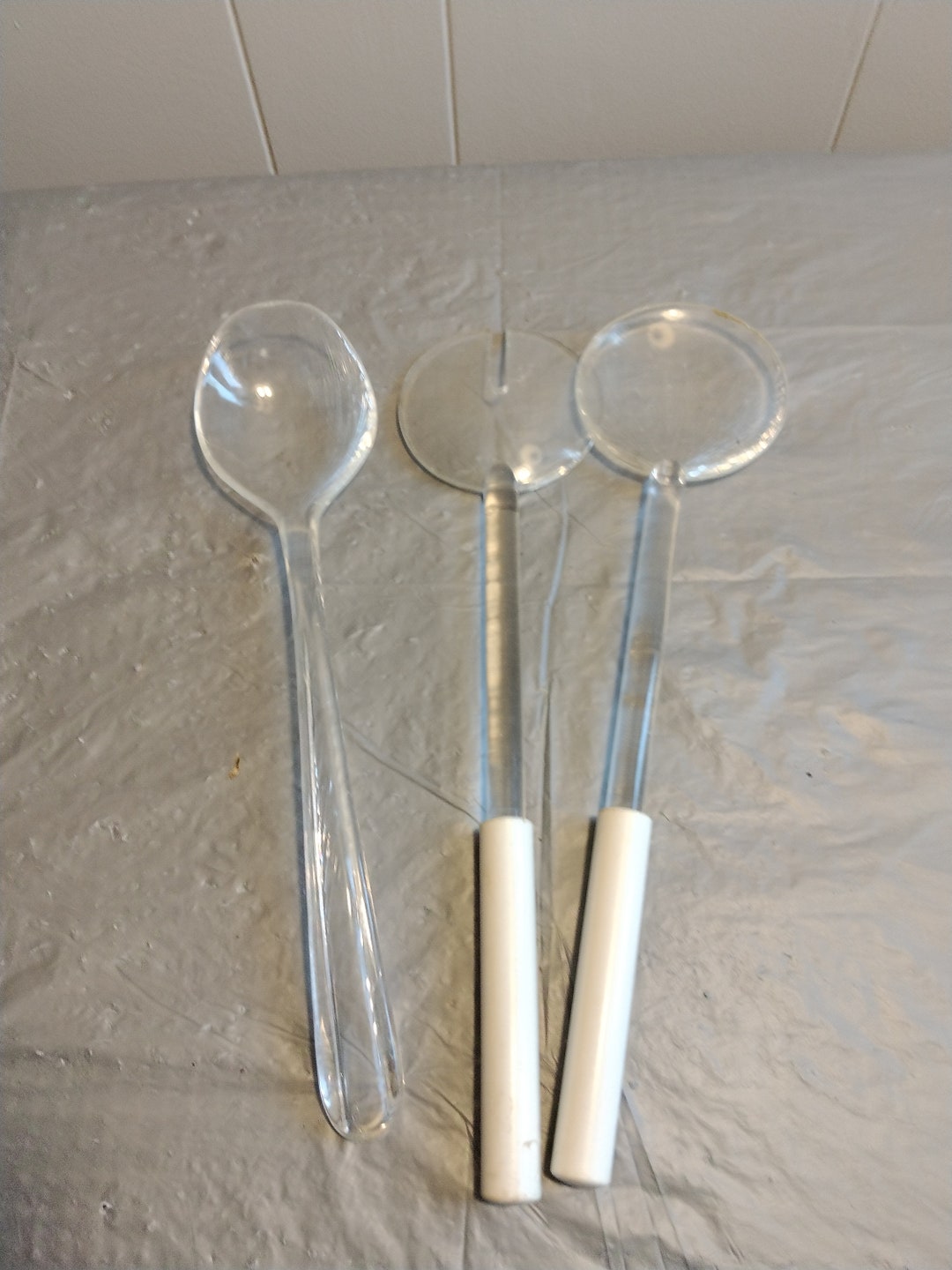 3 Vintage Clear Plastic Serving Spoons, Salad Fork Spoon Etsy