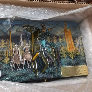 La Belle Hand Painted Limited EditionTHE BUFFALO SOLDIERS Soldier On Horse Back Lacquer Wooden Box Raised Design 9" X 6" X 4"#22 of 1000