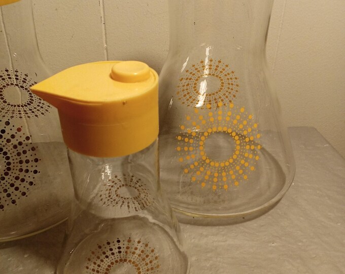 Pyrex Sunburst Pattern 3pc Vintage Pyrex Sunburst Atomic Decanters & Syrup Sugar Creamer - Etsy