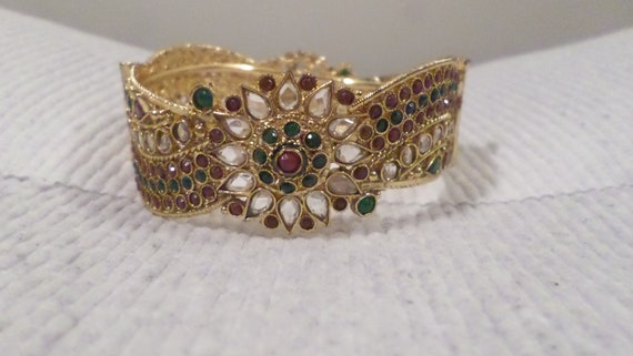 Faux Ruby Diamond Emerald Bangle Bracelet - image 4