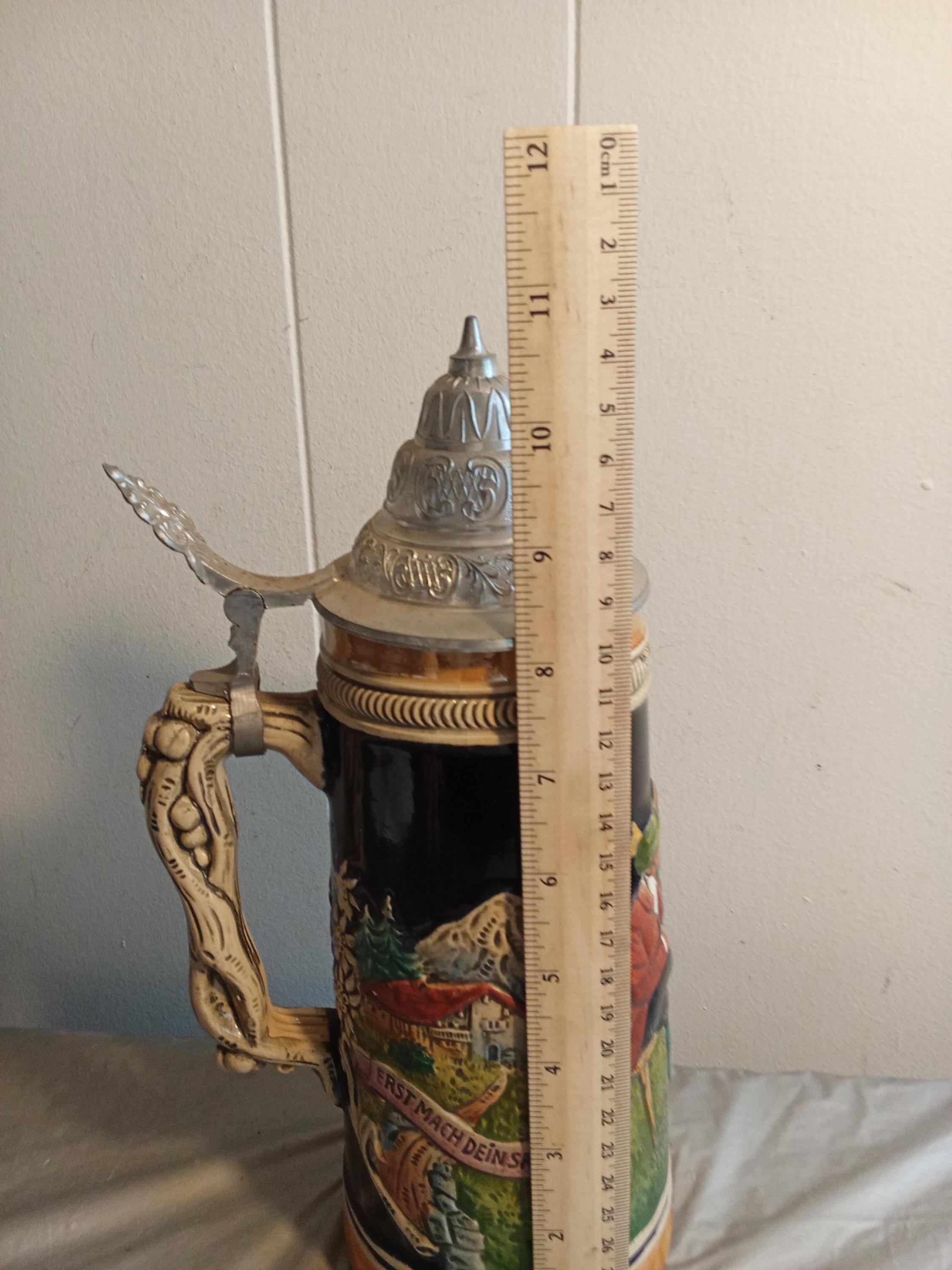 Large Germany Lidded Beer Stein, Dann Trink Unk Lach, Erst Mach