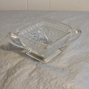 Vintage Diamond Shape Floral Glass Sugar Bowl
