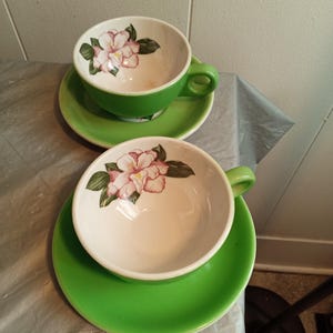 2 Vintage Shenango China Pink Floral Restaurant ware Coffee Cups, Dorothy Draper Greenbrier Hotel Resort