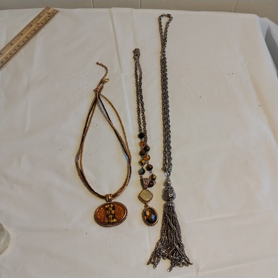 3 Vintage Necklace, Tassel Necklace Bead Drop Nec… - image 2