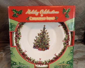 NOS 4 Pack Christopher Radko Holiday Celebrations Traditions Tree Rimmed Soup Bowls