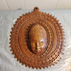 Vintage Wood Carved Tribal Incan Face Wall Plaque Wall Hanging