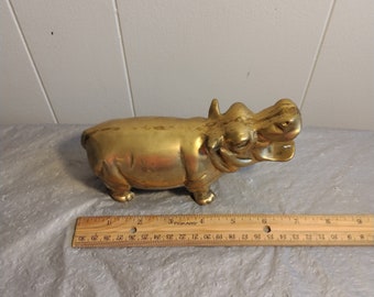 6 5/8" Vintage Solid Brass Hippo Hippopotamus, ROC Taiwan