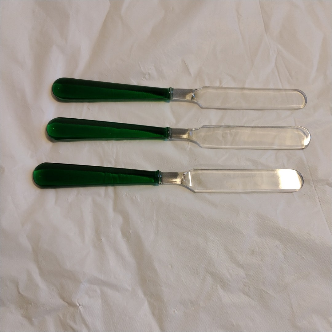 3 Vintage Glass Knife Knives Green Glass Knives Etsy