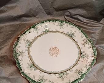 Vintage John Maddock Royal Vitreous Hamilton Plate, Green Floral Plate, Read Description