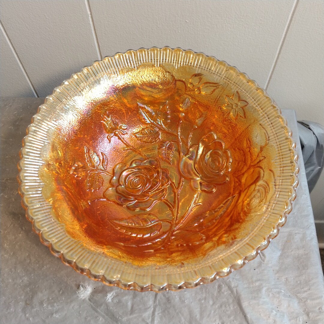 2 Vintage Iridescent Carnival Glass Rose Bowl Etsy