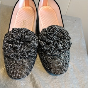 David Green Vintage Womens Flats Slippers, Black & Silver