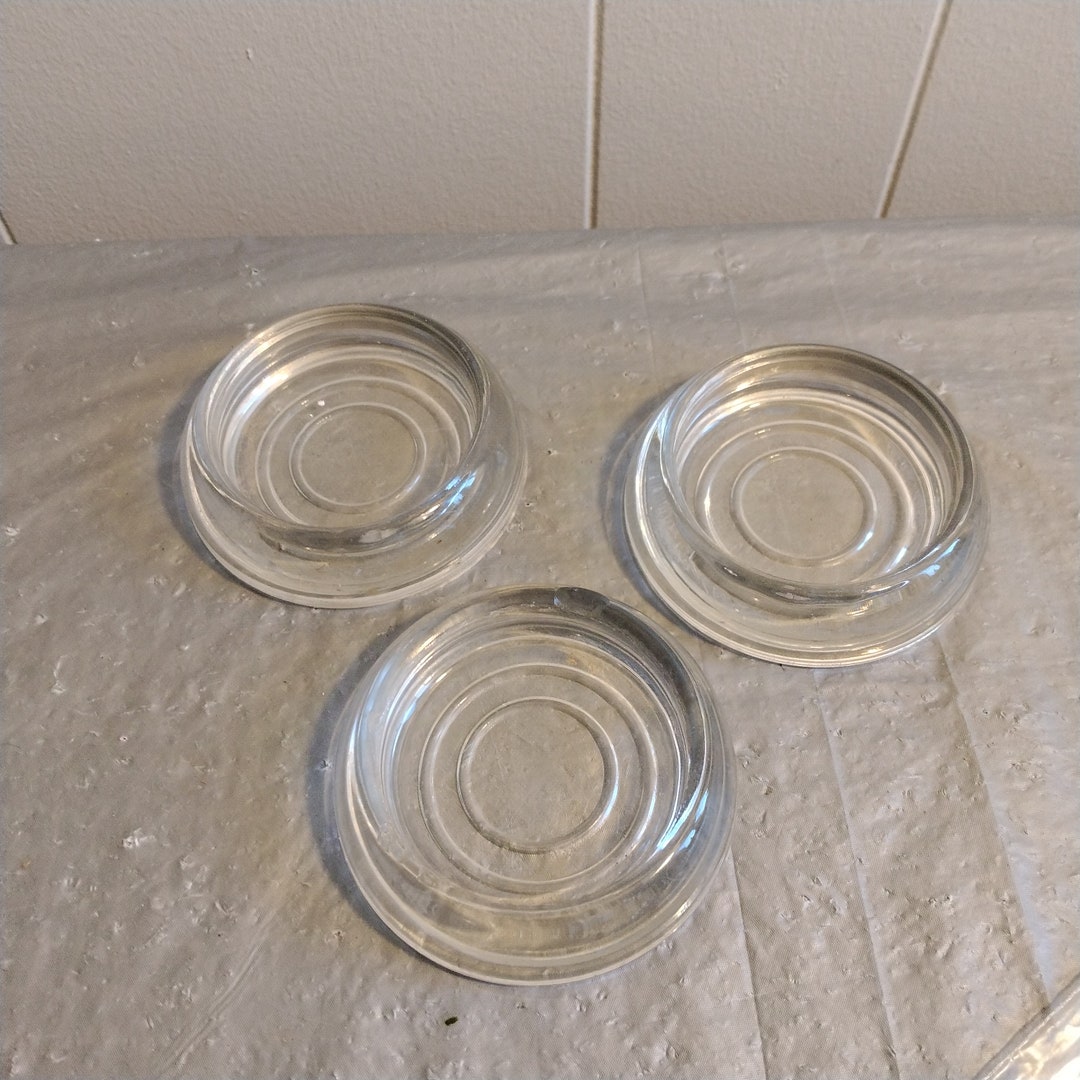 3 Vintage Clear Glass Furniture Coasters Etsy