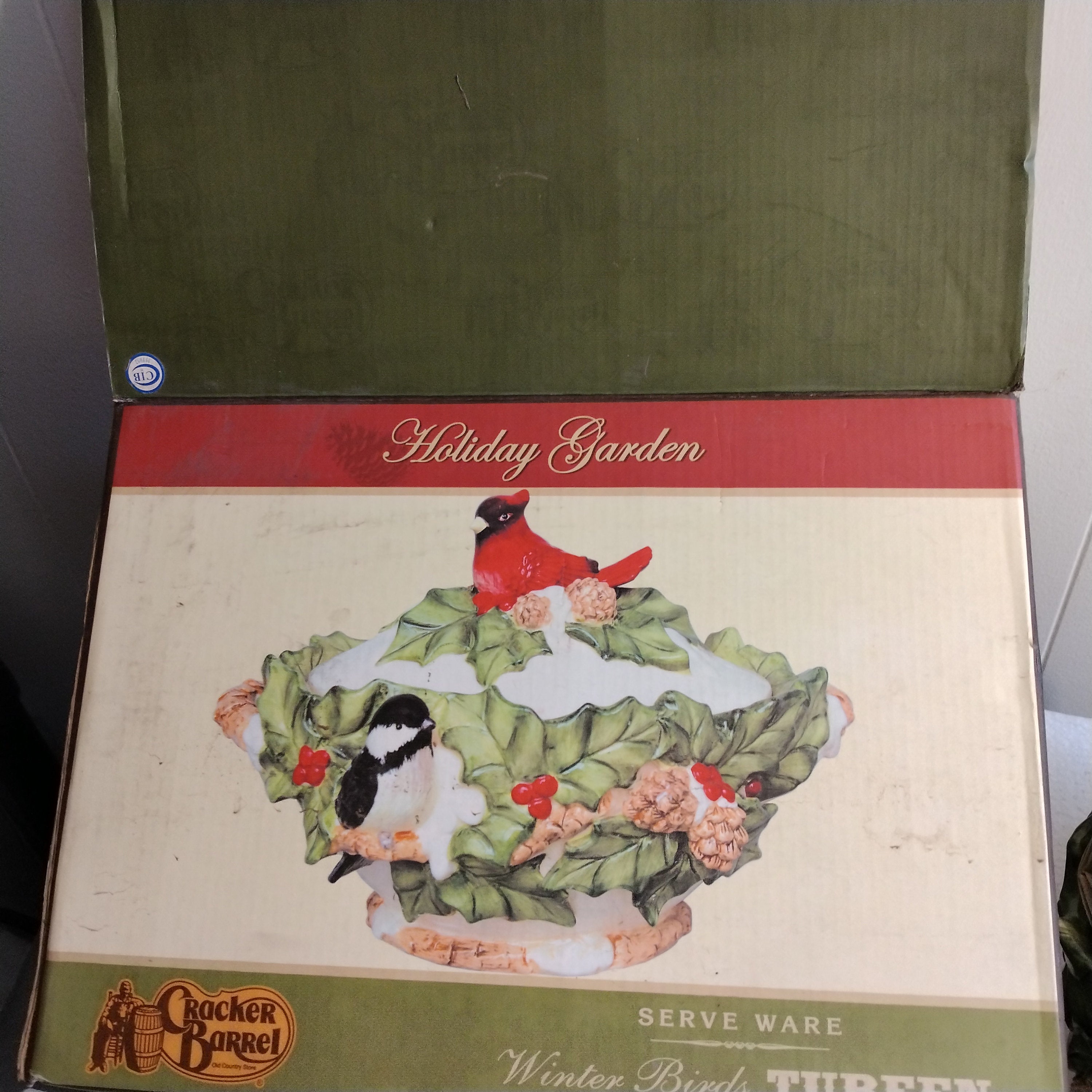Vintage Cracker Barrel Winter Birds Soup Tureen, Cardinal