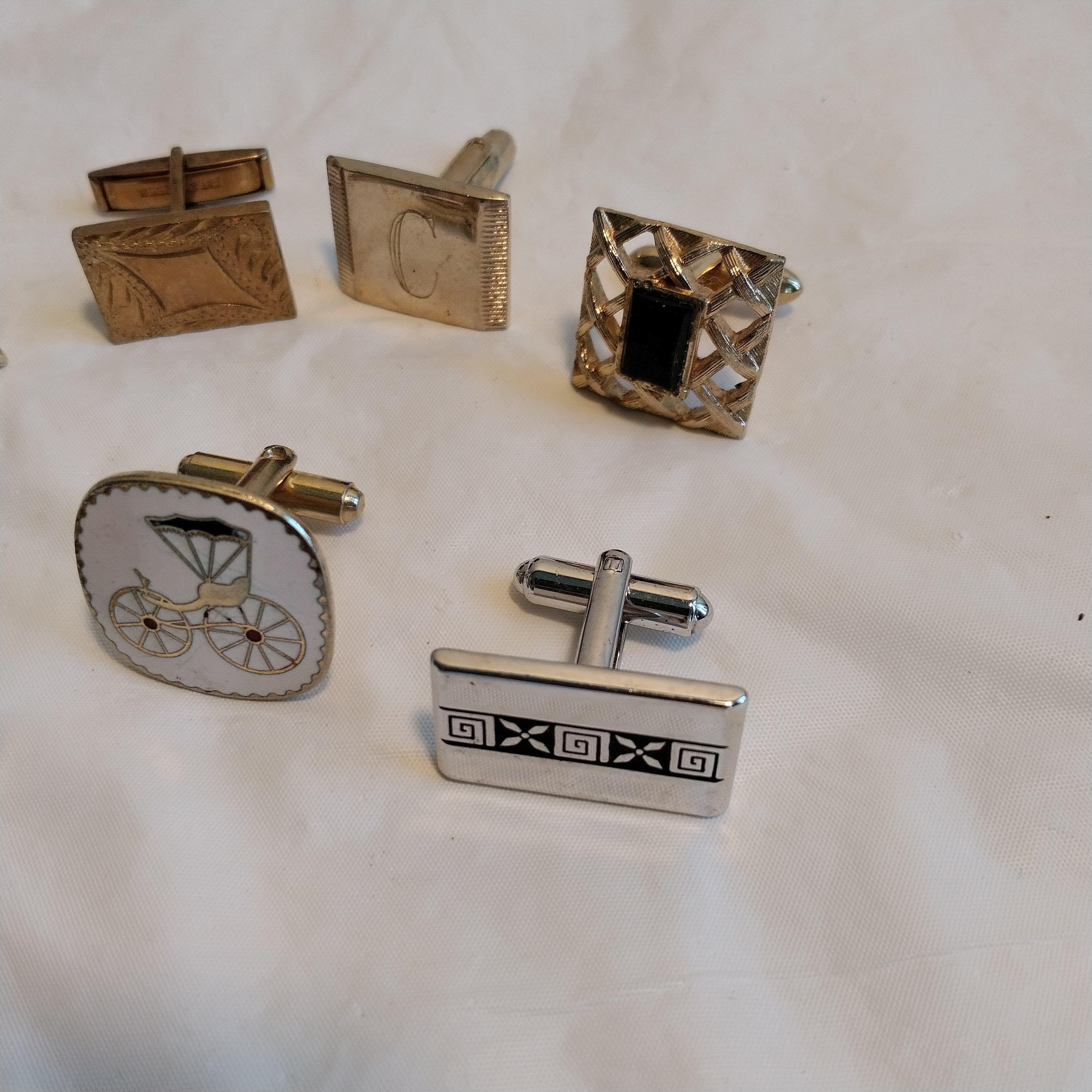 Lot Ancien De 10 Boutons De Manchette Vintage Plaqué Or - Style Français Antique, Occasion