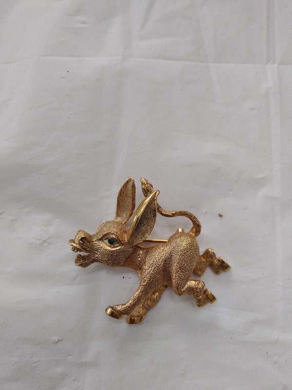 Vintage Donkey Brooch with Green Eye - image 1