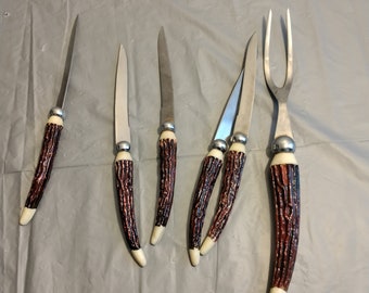 6 pc Vintage Federal Cutlery Japan Steak Knives and Carving Fork