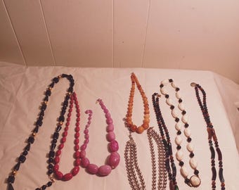 Lot Vintage Plastic Bead Necklace, Pink Bead Necklace