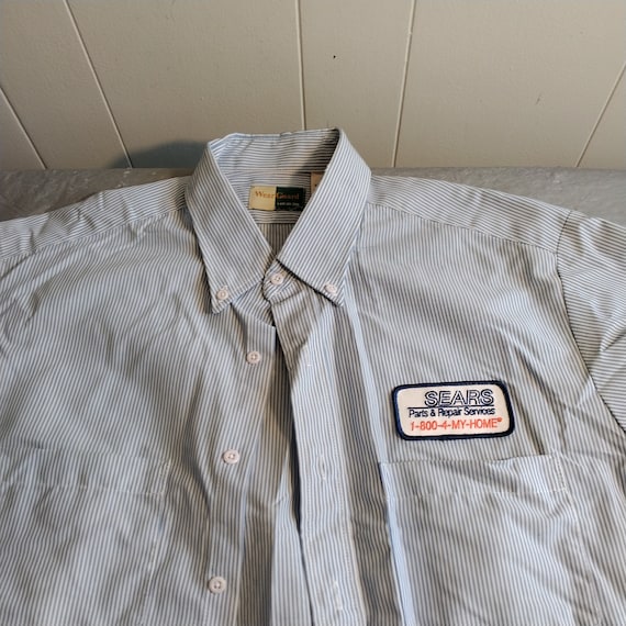 トップス 70s USA Sears open collar shirt check M VTG 70s Sears Geometric Pattern Shirt Adult 15.5 Pale Yellow