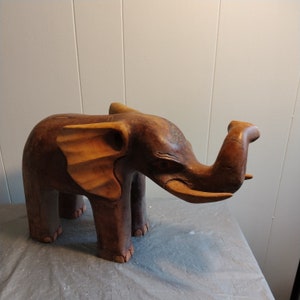 Large Vintage Hand Carved Elephant 10.25&quot;H 15.75D 6.5W, Jamaica Souvenir