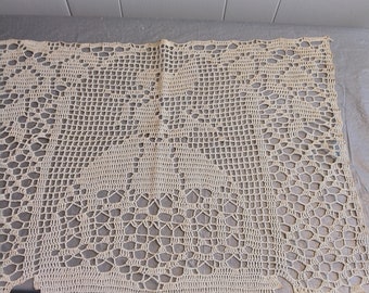 Vintage Victorian Woman Crochet Doily 24&quot;W x 17.5&quot;L