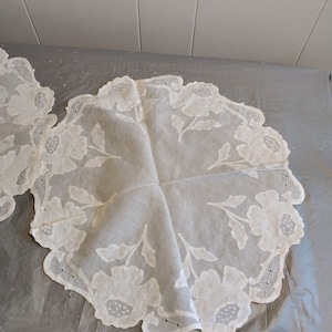 2 Vintage White Flower Doilies 16&quot;