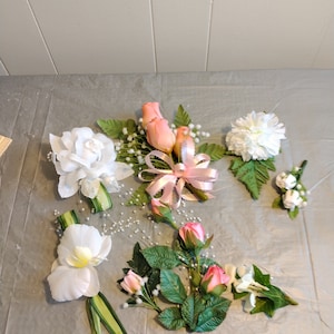Lot Vintage Silk Corsages, Pink Rose Carnation Corsage, Artificial Flowers