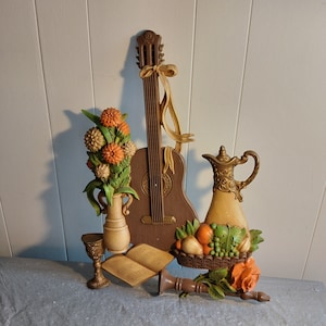 1976 Dart Industries Plastic Wall Hanging, Musical Decor, Guitar Music Book Ewer Decor