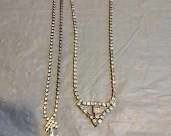 2 Vintage Clear Rhinestone Drop Necklaces