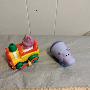 2pc Vintage Hippopotamus Marker and Wind up Toy Train